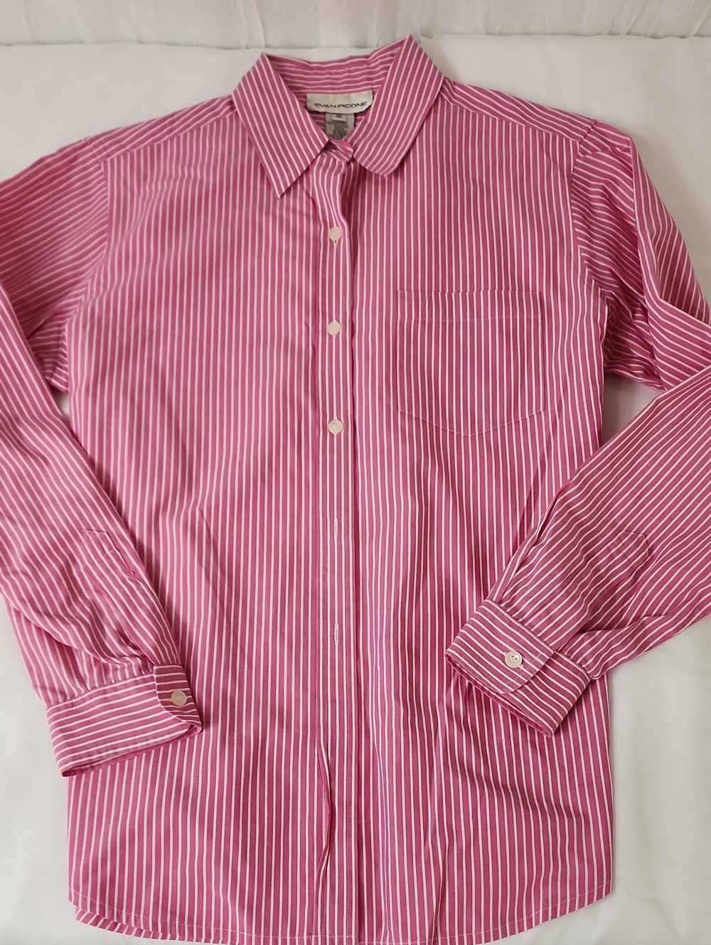 Evan Picone Pink and White Striped Button-Up Shirt